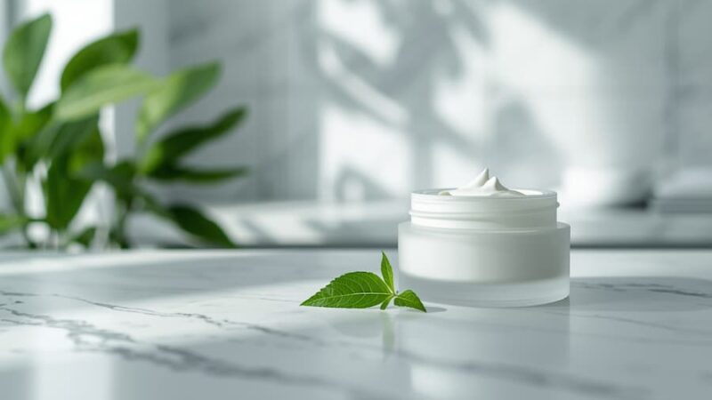 Švarios, raminančios estetinės medicinos aplinkos detalės, simbolizuojančios jautrios odos priežiūrą